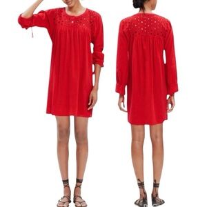 Madewell Daybreak Eyelet Red Linen Blend Dress Size XXS NWT
